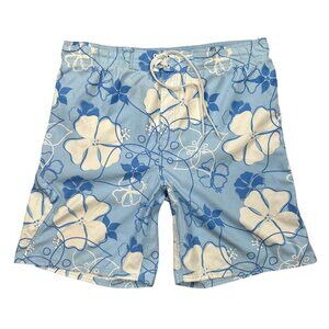 Duck Head Blue White Tropical Floral Print Board Shorts Swim Trunks Size XL